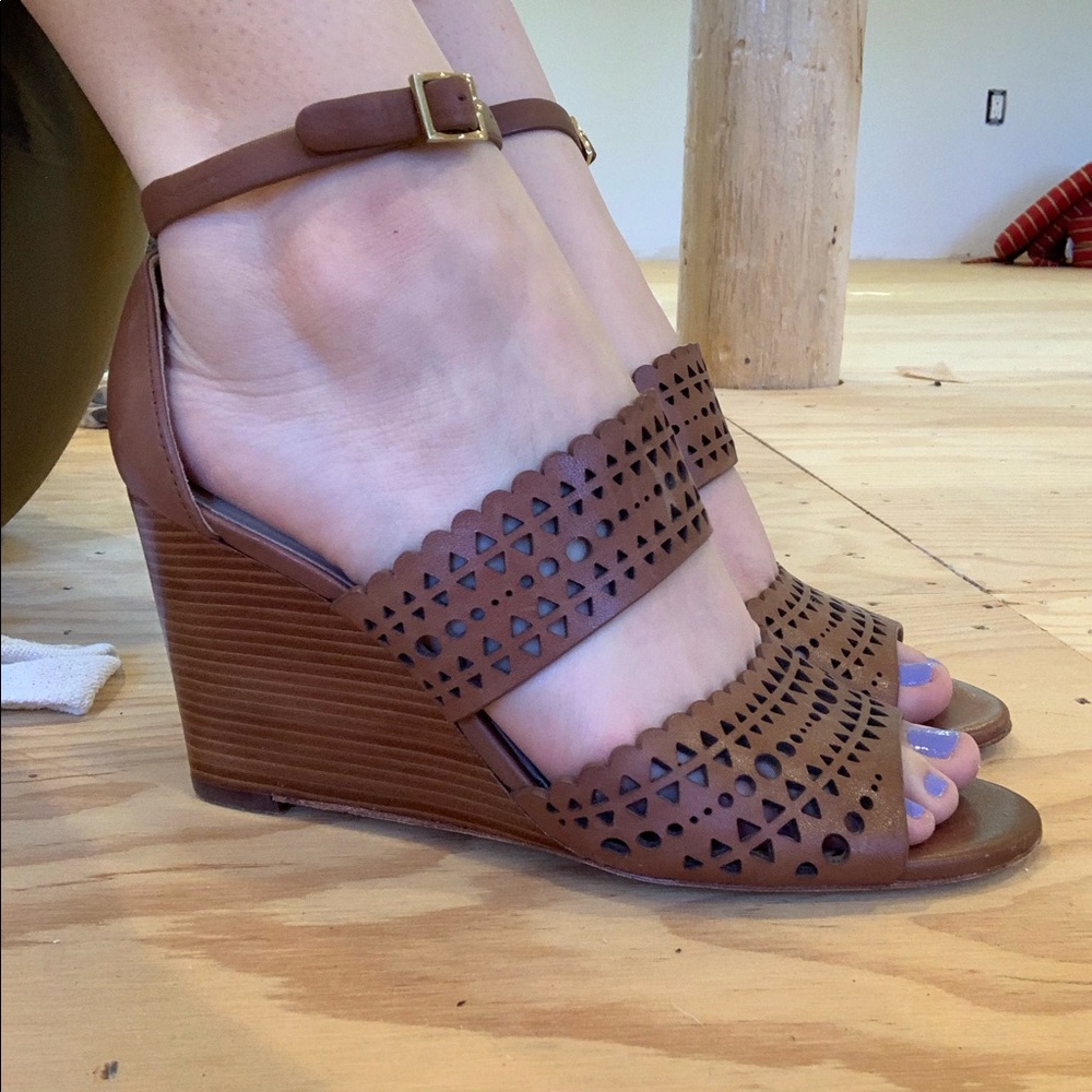 Tory Burch wedge heels with laser cutout detail